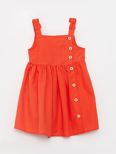LCW baby Kare Yaka Askılı Pamuklu Kız Bebek Elbise