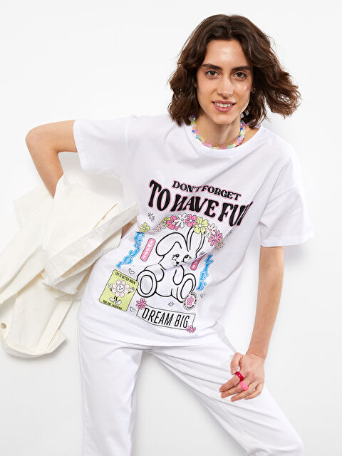 LCW Vision Crew Neck Printed Short Sleeve Cotton Women's T-shirt - S2KG84Z8-R9K