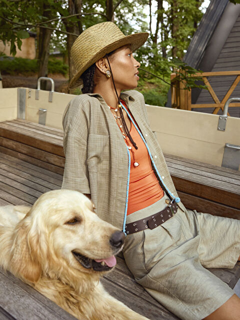 LCW Vision Chemise Femme à Manches Courtes Droite avec Fermeture à Boutons sur le Devant - S2KJ87Z8-GWK