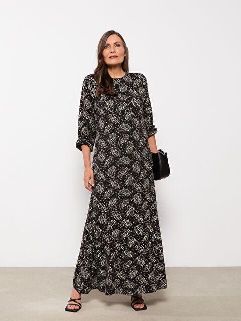 LCW Grace Bisiklet Yaka Desenli Uzun Kollu A Kesim Kadın Elbise