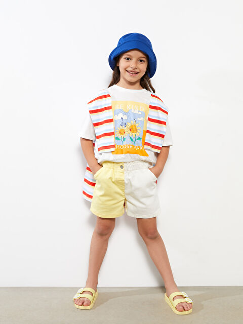 LCW baby Beli Lastikli Renk Bloklu Pamuklu Kız Bebek Şort