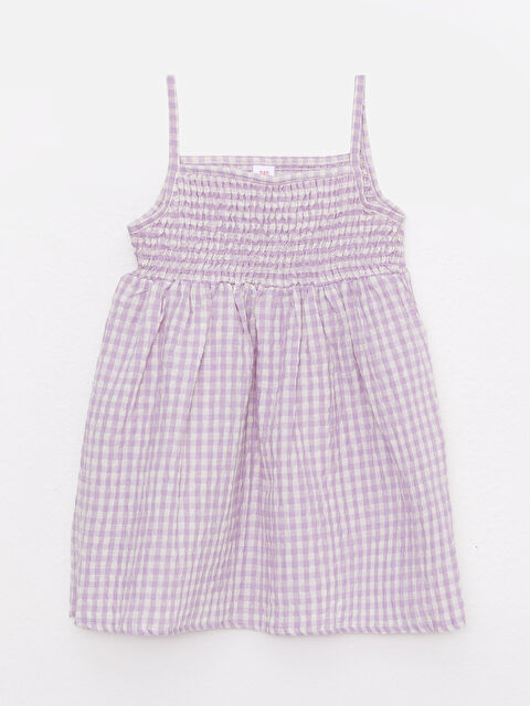 LCW baby Kare Yaka Askılı Ekose Desenli Kız Bebek Elbise - S2KY55Z1-LN0