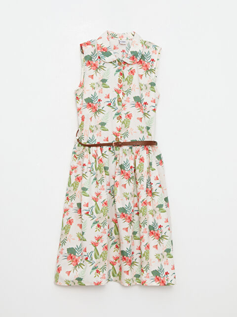 LCW Kids Shirt Collar Patterned Poplin Girl Child Dress and Belt - S2L404Z4-LRA