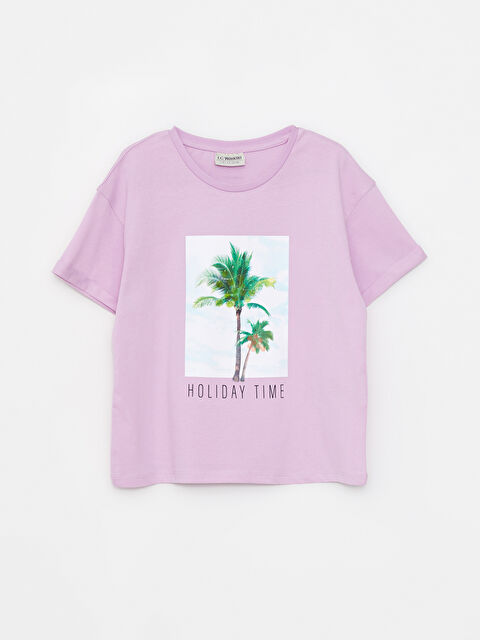 LCW Kids Crew Neck Printed Short Sleeve Cotton Girl T-shirt - S2L475Z4-FGL