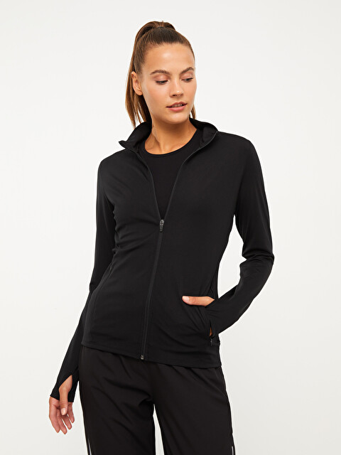 LCW OUTDOOR Siyah Dik Yaka Baskılı Uzun Kollu Kadın Outdoor Spor