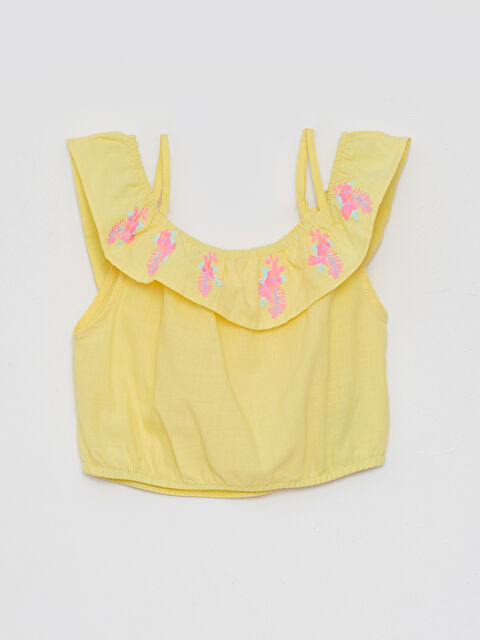 LCW Kids بلوزة بنات بوبلين كم قصير مطرزة بفتحة رقبة واسعة - S2LB97Z4-FYP