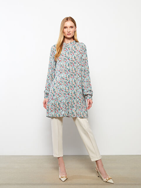 LCWAIKIKI Classic Crew Neck Patterned Long Sleeve Viscose Women's Tunic - S2LE70Z8-F9C