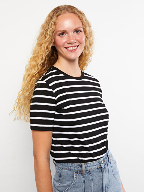 LCW Vision Crew Neck Striped Short Sleeve Women's T-Shirt - S2LF83Z8-LEG