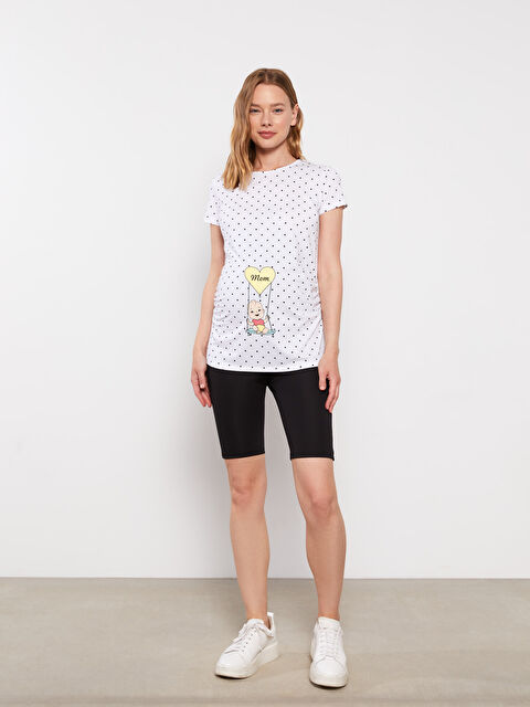 LCWAIKIKI Maternity Bisiklet Yaka Puantiyeli Kısa Kollu Hamile Tişört - S2LH19Z8-LU7