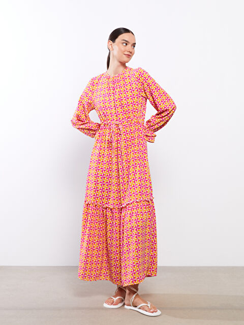 LCW Modest Crew Neck Patterned Long Sleeve Women's Dress - S2LI28Z8-LSR