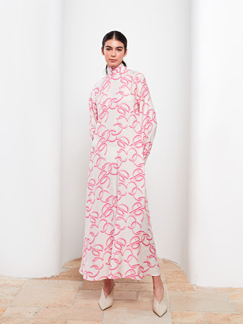 LCW Modest Bağlamalı Yaka Desenli Uzun Kollu Kadın Elbise