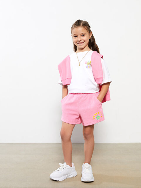 LCW Kids Elasticated Waist Embroidered Girls' Shorts - S2LK93Z4-FNL