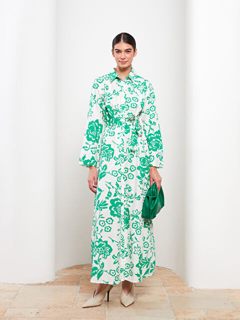 LCW Modest Desenli Uzun Kollu Poplin Kadın Gömlek Elbise