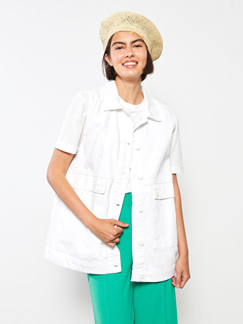 LCW Modest Women's Shirt Neck Regular Jean Vest - S2LN73Z8-844