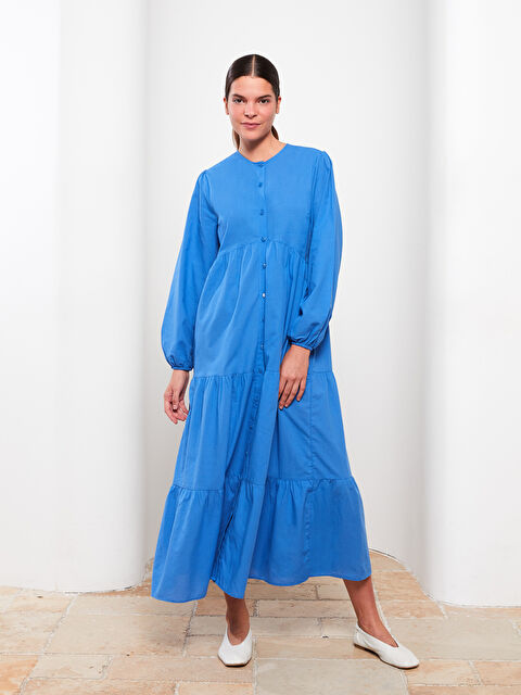 LCW Modest فستان قميص ياقة دائرية كم طويل بوبلين للسيدات - S2LR09Z8-RZW