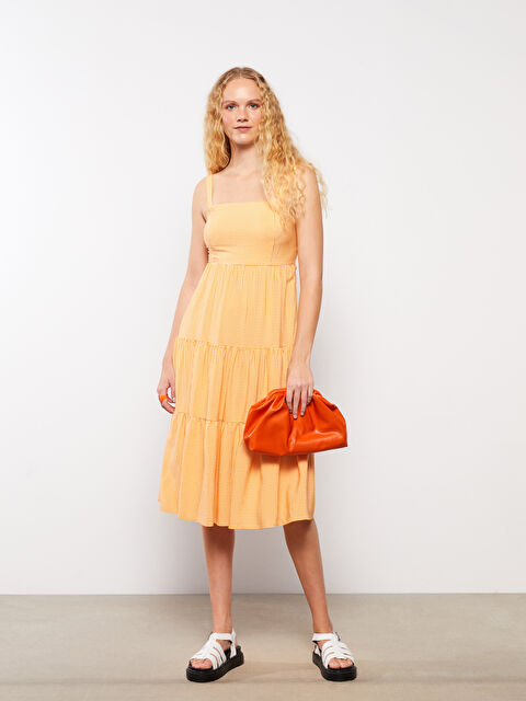 LCW Vision Kare Yaka Ekose Kolsuz Poplin Kadın Elbise