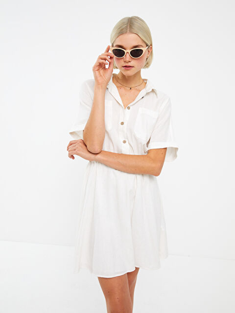 LCW Vision فستان قميص سادة كم قصير للسيدات - S2LU60Z8-KMK