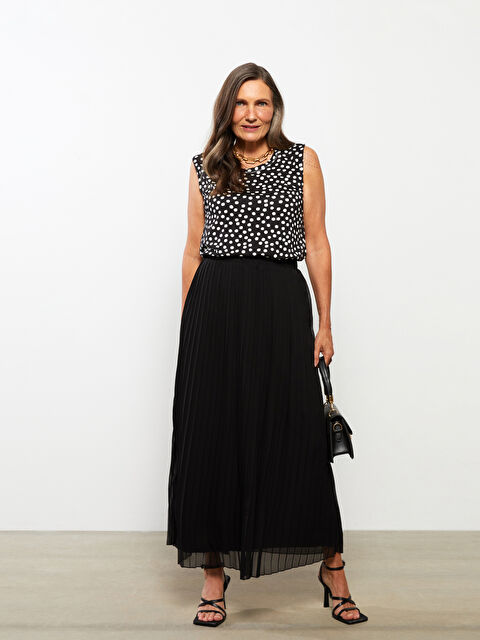 LCW Grace Beli Lastikli Düz Pileli Şifon Kadın Etek