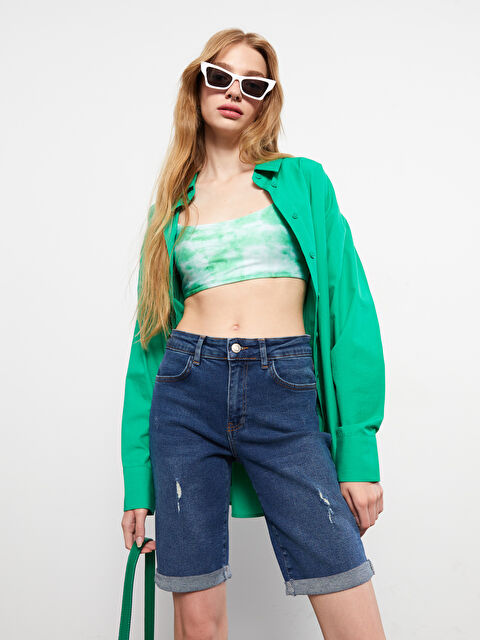 LCW Jeans Yüksek Bel Standart Fit Düz Cep Detaylı Kadın Jean Şort