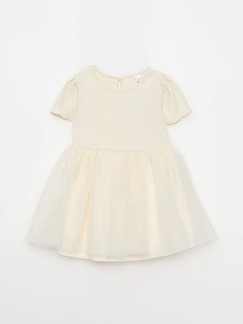 LCW baby Bisiklet Yaka Kısa Kollu Basic Kız Bebek Elbise