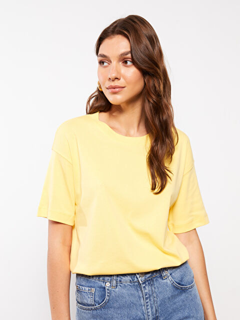 LCW Vision Crew Neck Straight Short Sleeve Cotton Women's T-Shirt - S2M298Z8-SQ8