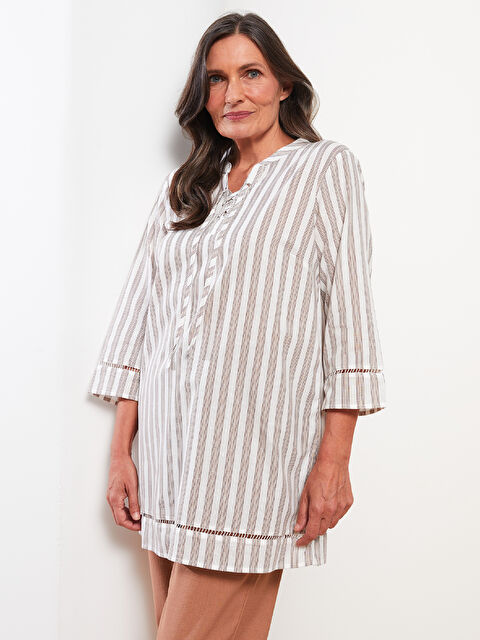 LCW Grace Women's Crew Neck Striped Cotton Tunic - S2M465Z8-LE8