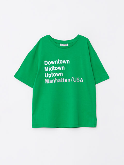 LCW Kids Crew Neck Printed Short Sleeve Cotton Girl T-shirt - S2M861Z4-FKG