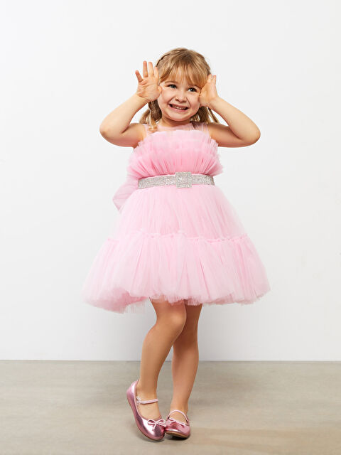 Daisy Girl Bisiklet Yaka Tül Detaylı Kız Bebek Abiye - S2MA80Z1-14A