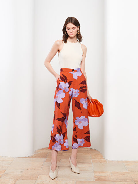 LCW Vision High Waist Standard Fit Floral Women's Trousers - S2MH98Z8-LR3