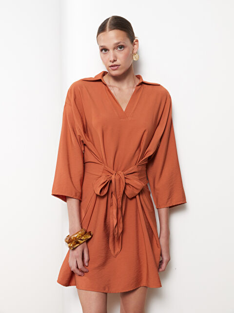 LCW Vision Kadın Gömlek Yaka Düz Elbise