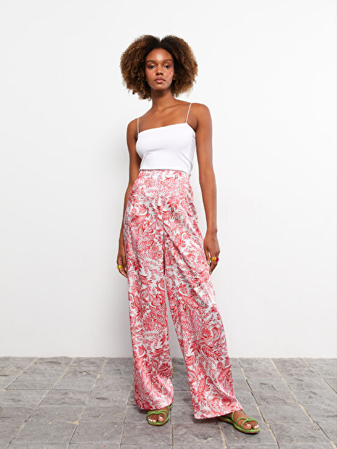 LCW Vision Elasticated Waist Patterned Satin Women's Trousers - S2MI23Z8-LT4