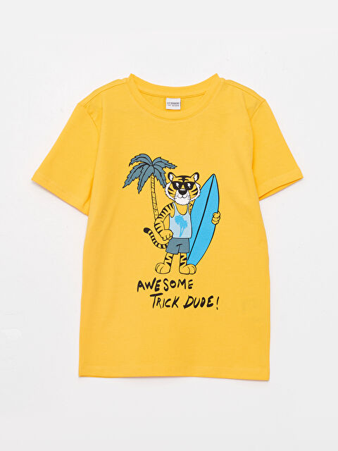 LCW Kids Crew Neck Printed Short Sleeve Cotton Boy T-shirt - S2MQ87Z4-GAU