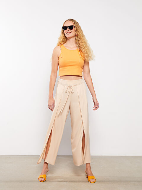 XSIDE Elastic Waist Comfortable Fit Straight Viscose Women's Trousers - S2NB73Z8-S9E