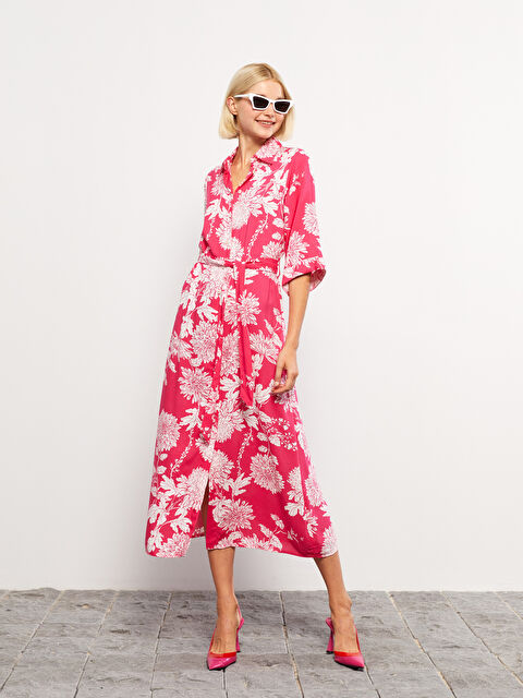 LCW Vision Desenli Viskon Kadın Gömlek Elbise - S2NP89Z8-LRC