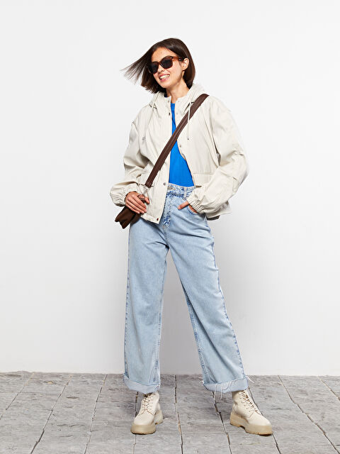 LCW Vision Women's Hooded Plain Raincoat - W20188Z8-SB4