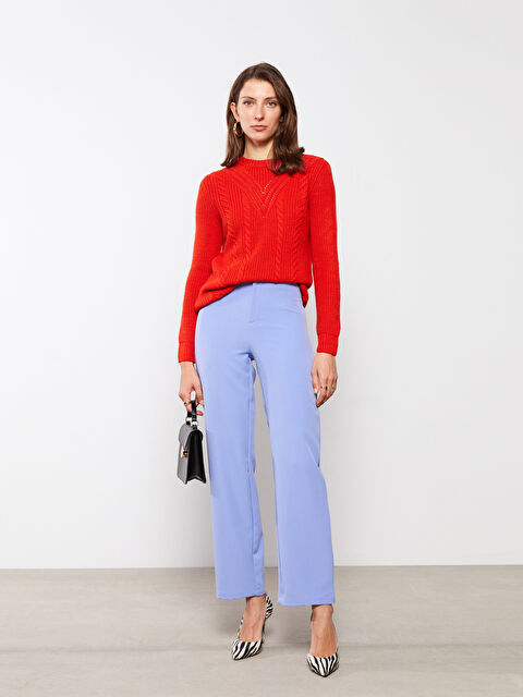 LCWAIKIKI Basic Bisiklet Yaka Kendinden Desenli Uzun Kollu Kadın Triko Kazak - W20203Z8-GMT