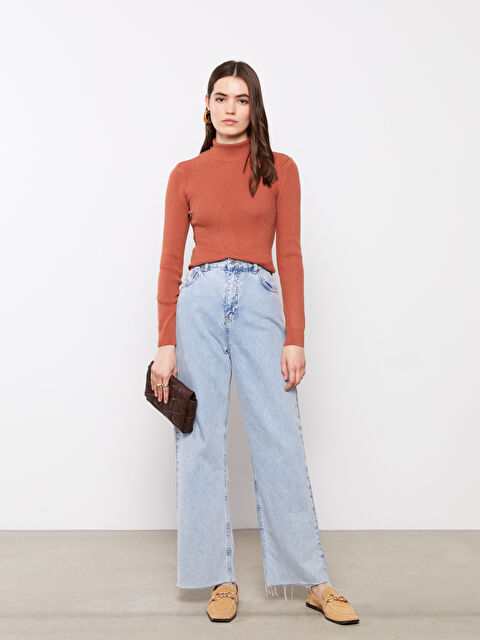 LCWAIKIKI Basic Yarım Balıkçı Yaka Kadın Triko Kazak - W20243Z8-GRA