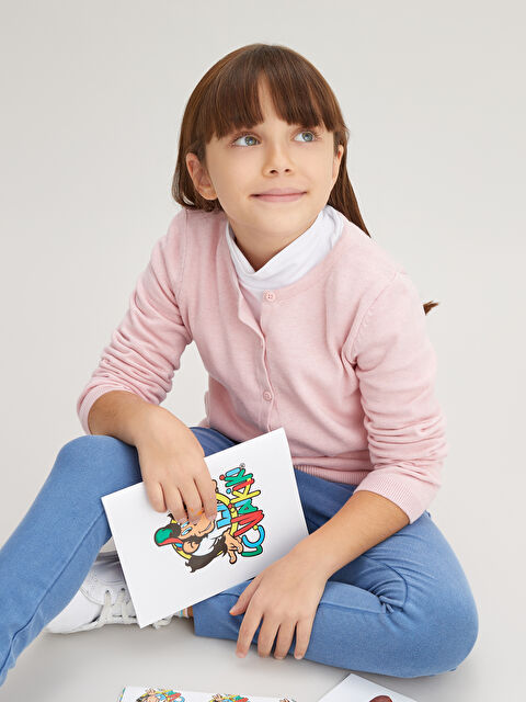 LCW Kids Bisiklet Yaka Basic Uzun Kollu Kız Çocuk Triko Hırka - W20302Z4-E6R