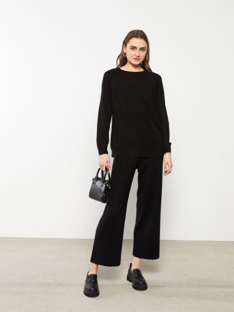 LCWAIKIKI Basic Bisiklet Yaka Kendinden Desenli Uzun Kollu Kadın Triko Kazak - W20305Z8-CVL