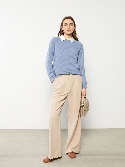 LCWAIKIKI Basic Crew Neck Self Patterned Long Sleeve Women's Knitwear Sweater - W20305Z8-GNQ