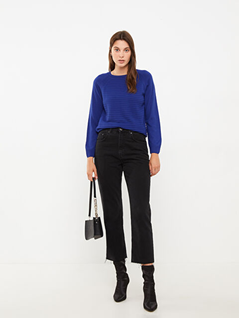 LCWAIKIKI Basic Crew Neck Self Patterned Long Sleeve Women's Knitwear Sweater - W20305Z8-HSJ