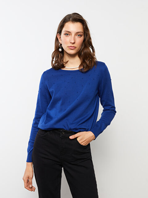 LCWAIKIKI Basic Crew Neck Self Patterned Long Sleeve Women's Knitwear Sweater - W20316Z8-HRS