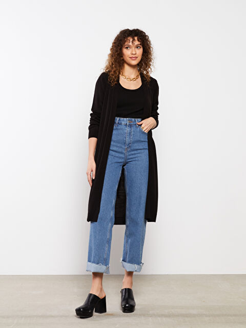 LCWAIKIKI Basic Şal Yaka Düz Uzun Kollu Kadın Triko Hırka - W20325Z8-CVL