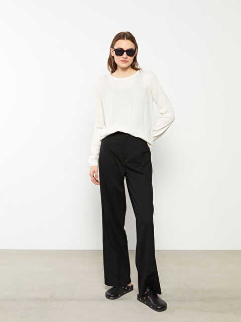 LCWAIKIKI Basic Bisiklet Yaka Kendinden Desenli Uzun Kollu Kadın Triko Kazak - W20339Z8-DCY