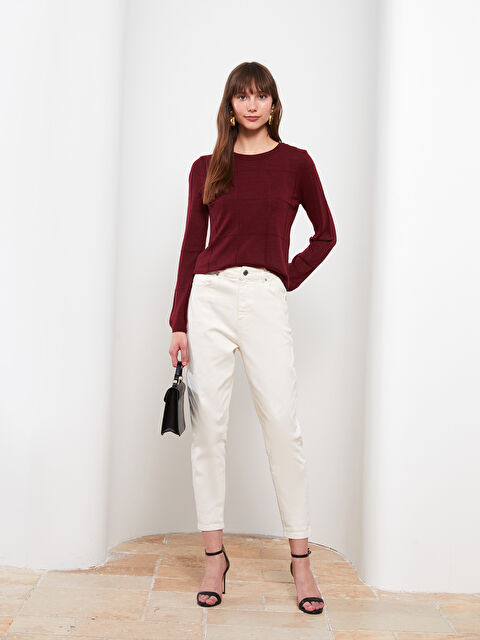 LCWAIKIKI Basic მრგვალი საყელო თვითნიმუშიანი გრძელმკლავიანი ქალებისთვის ტრიკოტაჟის სვიტერი - W20339Z8-HQG