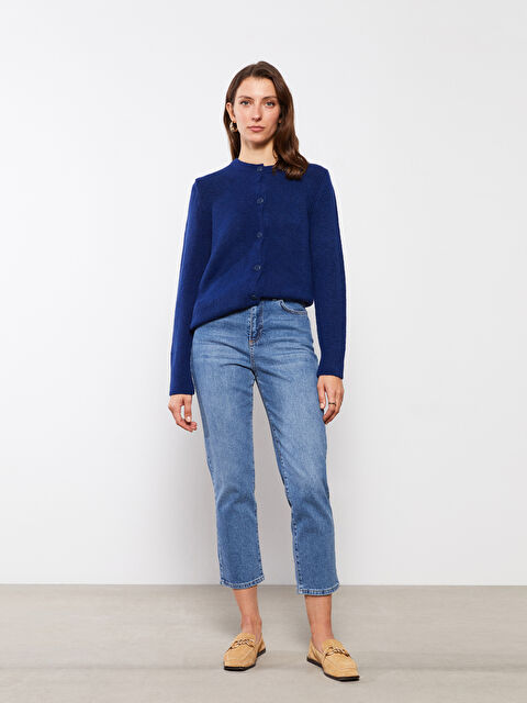 LCWAIKIKI Basic Bisiklet Yaka Düz Uzun Kollu Kadın Triko Hırka - W20341Z8-L9B