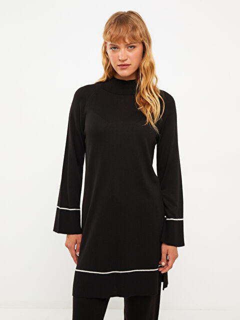 LCWAIKIKI Classic Yarım Balıkçı Yaka Düz Uzun Kollu Kadın Triko Tunik - W20367Z8-CVL