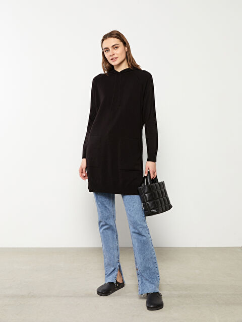 LCWAIKIKI Classic Kapüşonlu Düz Uzun Kollu Kadın Triko Tunik - W20613Z8-CVL