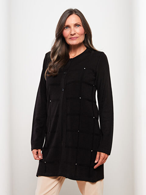 LCW Grace Bisiklet Yaka Payet İşlemeli Uzun Kollu Kadın Triko Hırka - W20827Z8-CVL