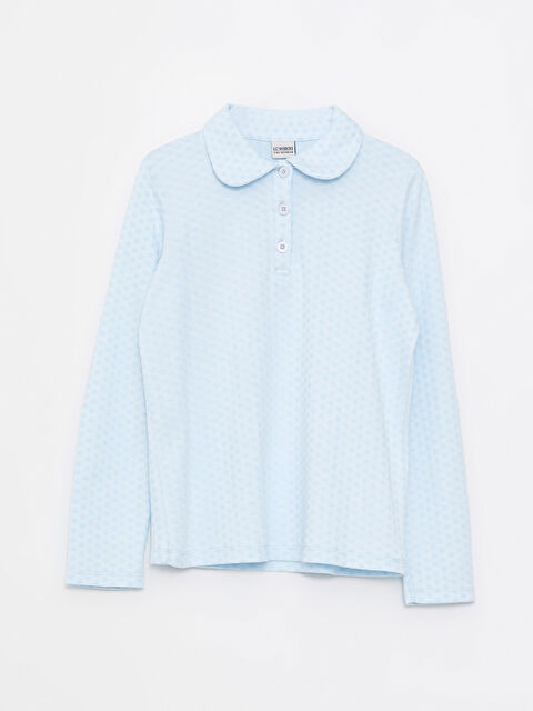 LCW Kids Polo Yaka Kendinden Desenli Uzun Kollu Kız Çocuk Tişört - W20830Z4-FUX